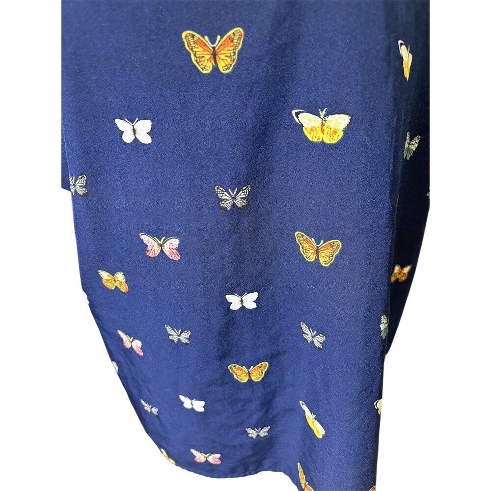 Emery Rose Blouse Womens 1XL Plus Navy Blue Butterfly Print Scoop Neck Top - Picture 3 of 9